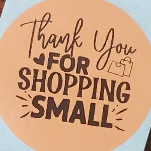 3/$15 Set of 50 LARGE THANK YOU FOR SHOPPING SMALL STICKERS ROUND TWO INCH PEACH